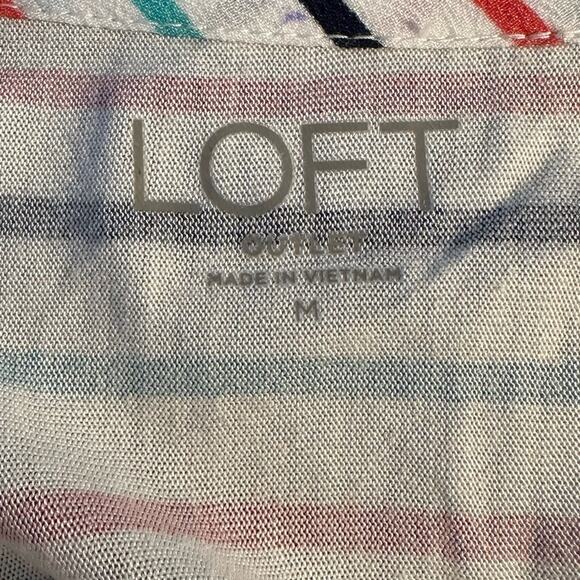 LOFT Top Striped V Neck Tee Medium Shirt Oversized 100% Rayon Short Sleeve NWT - Picture 6 of 14